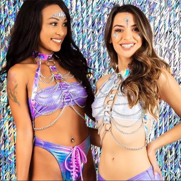 😻Halter Color Body Harness Chain Holographic Belt - Picture 10 of 11